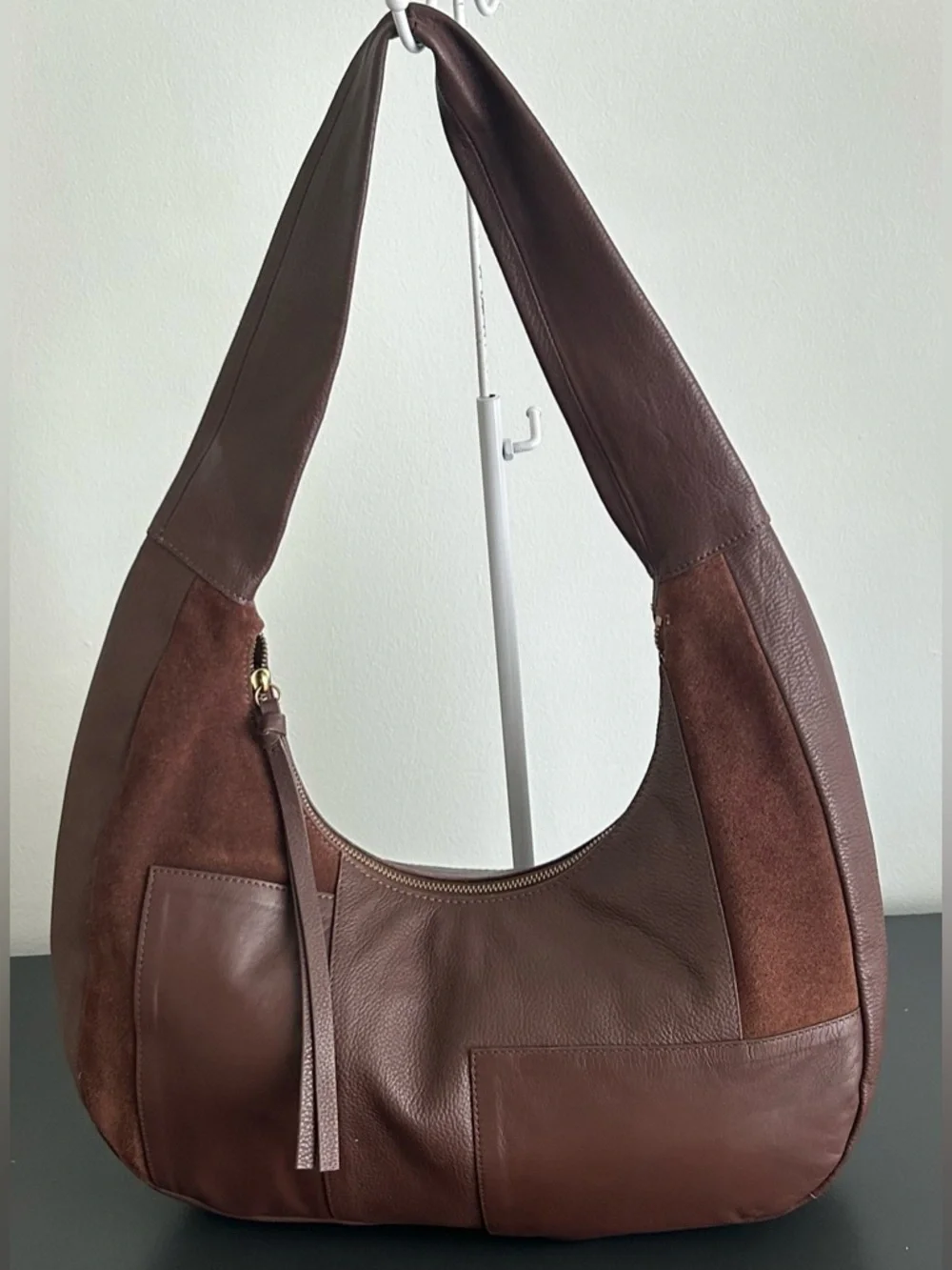 Crown Vintage Brown Leather Suede Hobo Bag Slouchy Boho Shoulder Purse Large